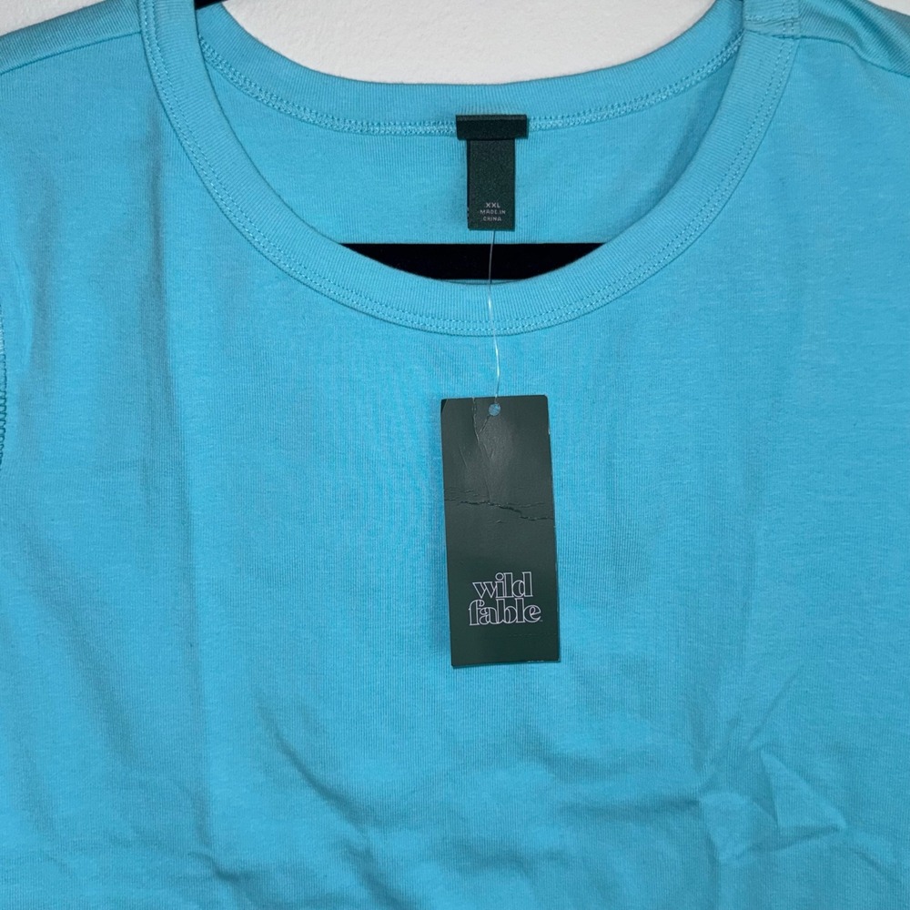 Wild Fable Womens XXL Bright Blue Cropped Baby Tee Short Sleeve Contrast Stitch - Picture 4 of 7